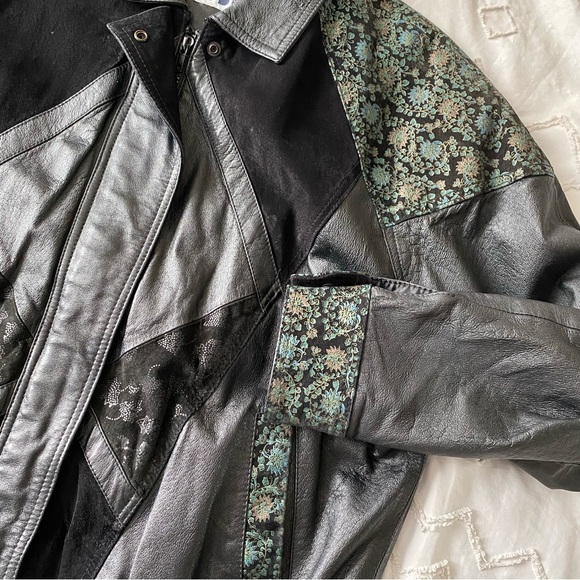 vintage 80s patchwork leather bomber jacket - Picture 13 of 15